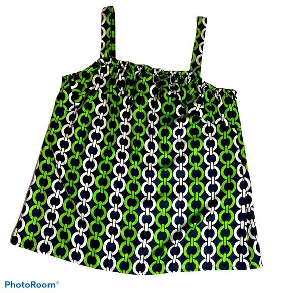 Ann Taylor Loft navy chain  print ruffle blouse side zip M - Picture 1 of 6